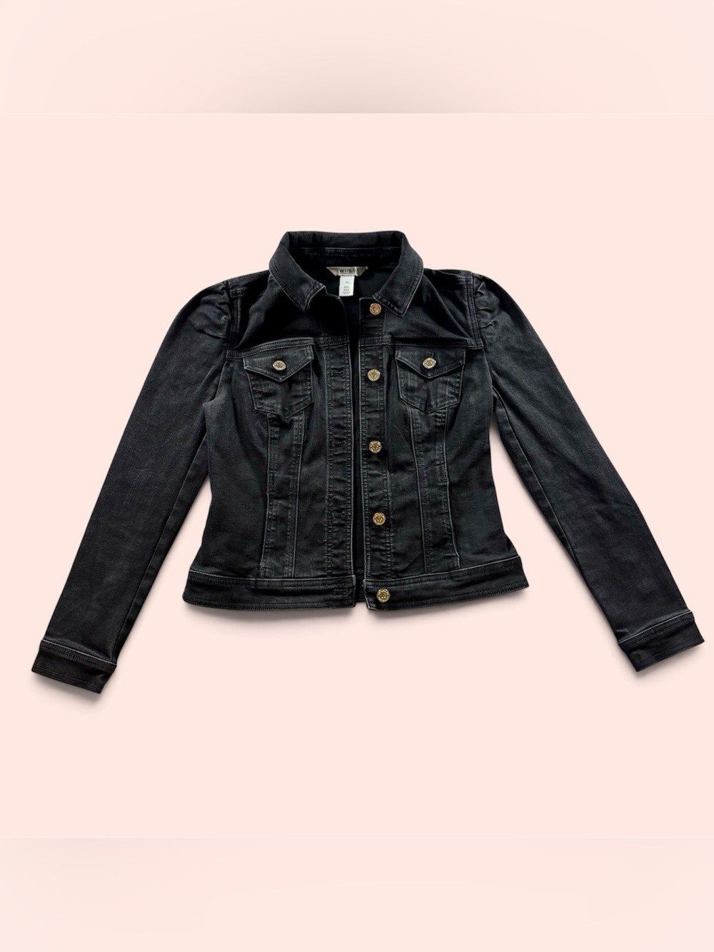 White House Black Market Black Denim Jacket with Button Front XS
